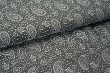 Futterstoff Jacquard Paisley Flower VO48 dunkelgrau-silbergrau