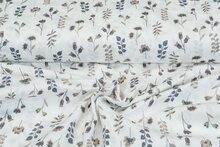 Baumwoll Musselin bedruckt glatt flower dunkelblau-taupe