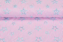 Baumwolle Popeline Streifen mit gestickter Stern  JS364 rosa-hellgrau