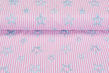 Baumwolle Popeline Streifen mit gestickter Stern JS364 rosa-hellgrau