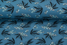 French Terry bedrukt flower metalblau