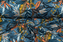 French Terry bedrukt jungle metalblau