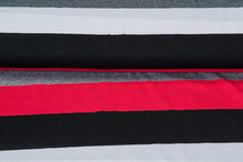 Baumwolljersey bedruckt 3-stripes rot-grau