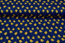 Baumwolljersey bedruckt flower blau-gelb