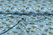 Baumwolljersey bedruckt airplanes mint