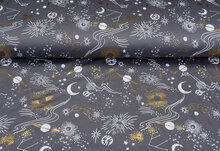 Baumwolljersey bedruckt glitter space dunkelgrau-gold