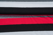 Baumwolljersey bedruckt 3-stripes rot-grau
