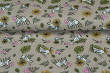 Baumwolljersey bedruckt Flower Lemur taupe