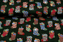 Baumwoll Popeline Bedruckt Weihnachten christmas stockings gr&uuml;n