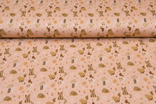 Baumwolljersey bedruckt cats with flowers pastell lachs