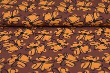 Baumwolljersey bedruckt digital retro flower braun-orange