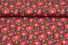 Baumwolljersey bedruckt digital fantasy flowers rot-gr&uuml;n