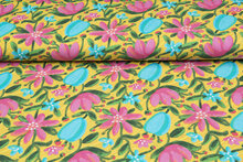 Baumwolljersey bedruckt digital flowers rosa-blau