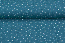 Baumwoll Musselin bedruckt stars &amp; dots petrol