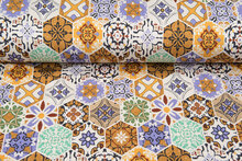 Viskose Jersey bedruckt boho tiles ocker-flieder