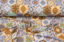 Viskose Jersey bedruckt boho tiles ocker-flieder