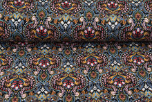 Viskose Jersey bedruckt retro flowers metalblau-rost