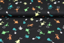 Baumwolljersey bedruckt neon monsters schwarz