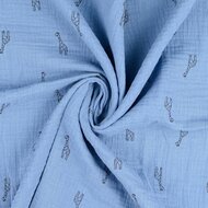 Baumwoll Musselin bedruckt little giraffe metalblau