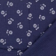 Baumwoll Musselin bedruckt little lions dunkelblau