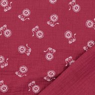 Baumwoll Musselin bedruckt little lions bordeaux