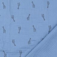 Baumwoll Musselin bedruckt little giraffe metalblau