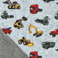 Alpenfleece bedruckt working machines jeansblau-grau
