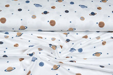 Baumwolljersey bedruckt mini astro world ecru - metalblau