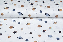 Baumwolljersey bedruckt mini astro world ecru - dunkelblau