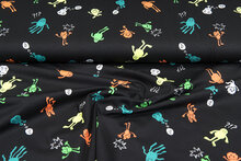 Baumwolljersey bedruckt neon monsters schwarz