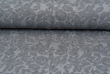 Strickstoff Jacquard retro leaves grau-hellgrau