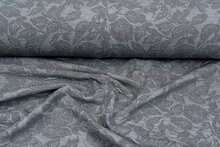 Strickstoff Jacquard retro leaves grau-hellgrau