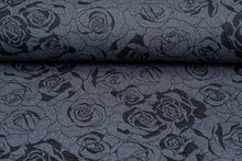 Strickstoff Jacquard roses grau-dunkelblau