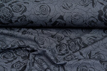Strickstoff Jacquard roses grau-dunkelblau