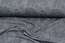 Strickstoff Jacquard flower leaves grau