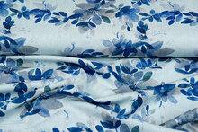 Viskose Leinen Digital bedruckt leaves blau-mint
