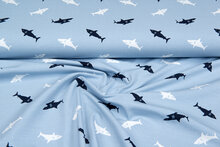 Baumwolljersey bedruckt sharks blau