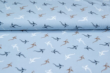 Baumwolljersey bedruckt sharks baby blau