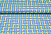 Baumwolljersey bedruckt diamonds gelb-lila