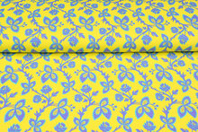 Baumwolljersey bedruckt flowers gelb-lila