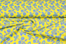Baumwolljersey bedruckt flowers gelb-lila