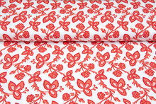 Baumwolljersey bedruckt flowers koralrot