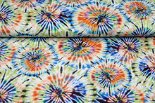 Baumwoll Musselin bedruckt tie dye gr&uuml;n-orange