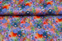 Baumwoll Musselin bedruckt retro flowers lila-multi