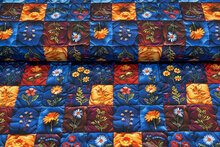 Baumwolljersey digital bedruckt embroidered flower blau-orange