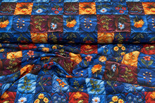 Baumwolljersey digital bedruckt embroidered flower blau-orange