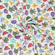 Alpenfleece bedruckt funny monsters hellgrau