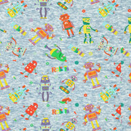 Alpenfleece bedruckt funny robots jeansblauw
