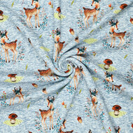 Alpenfleece bedruckt cute deer jeansblau