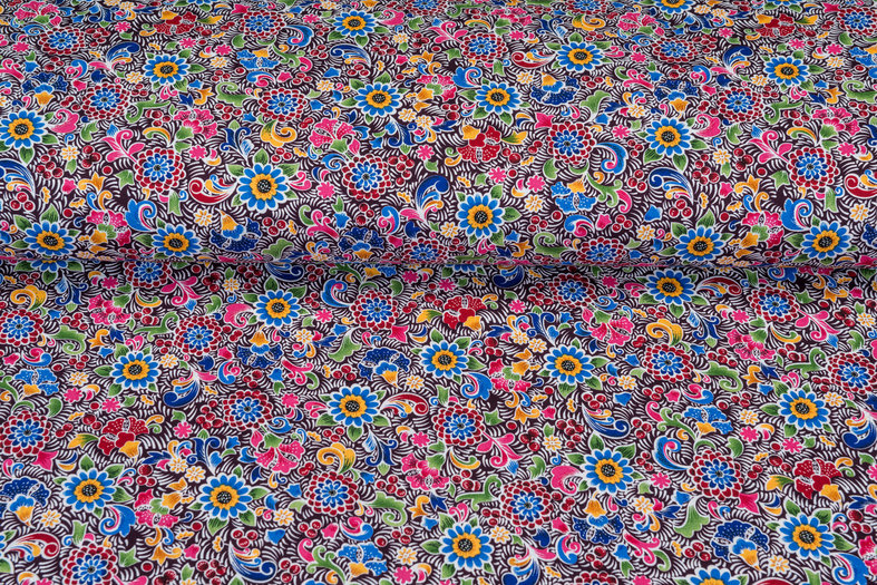 Baumwolle Popeline Bedruckt JS130 retro flower - Stoffe Meterware